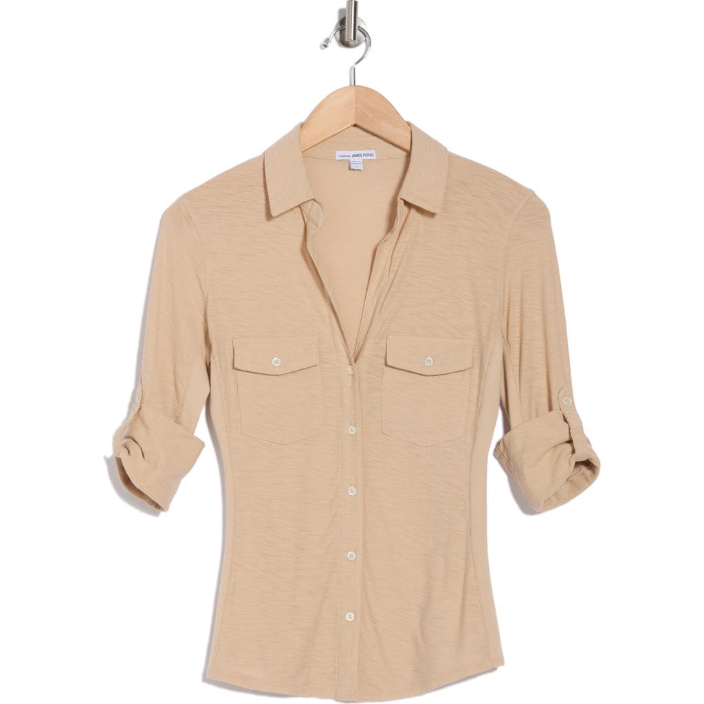 JAMES PERSE JAMES PERSE COTTON V-NECK BUTTON-UP SHIRT