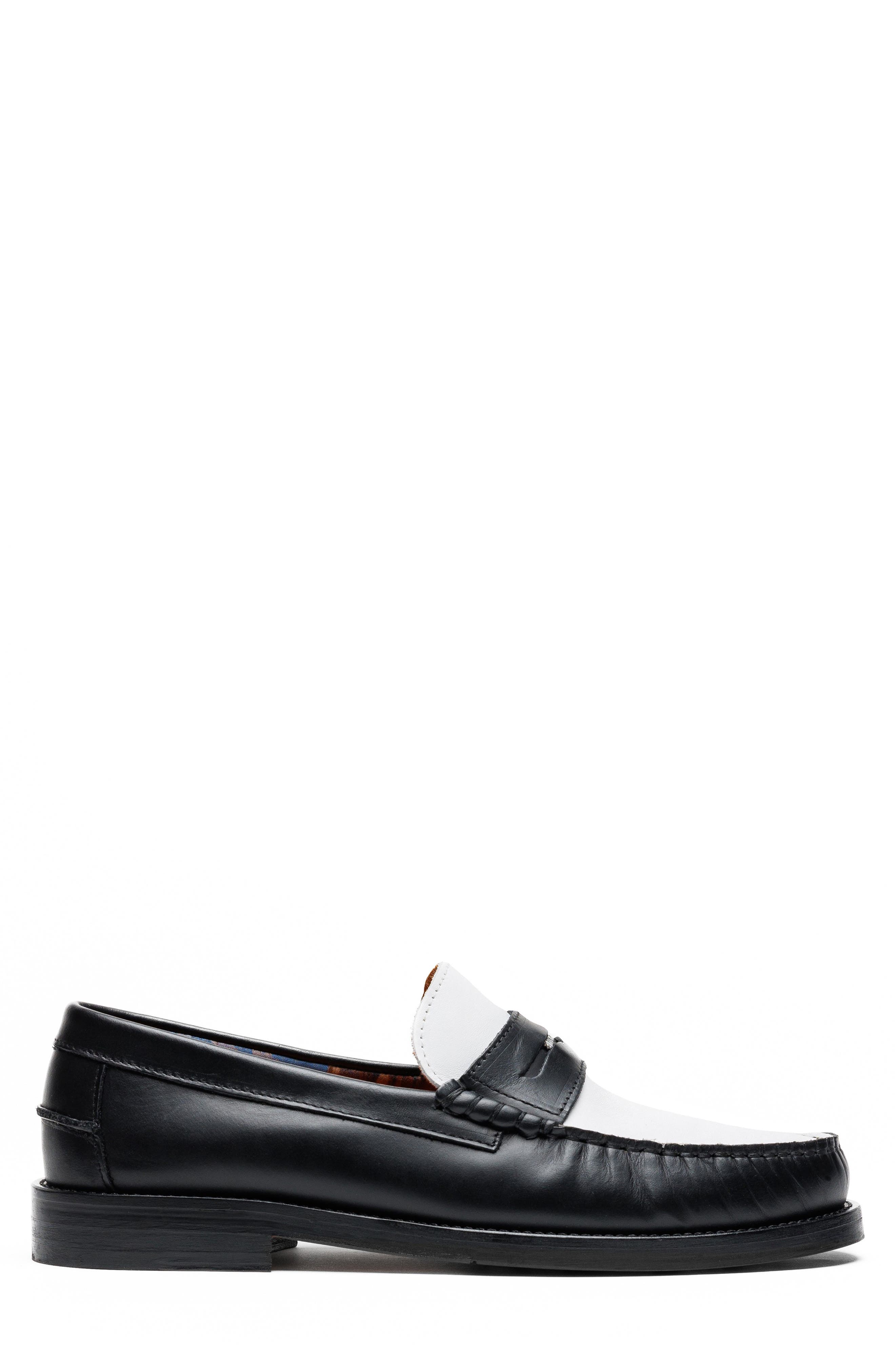 Riviera Penny Loafer, Alternate, color, BLACK/ WHITE-SNUFF LEATHER