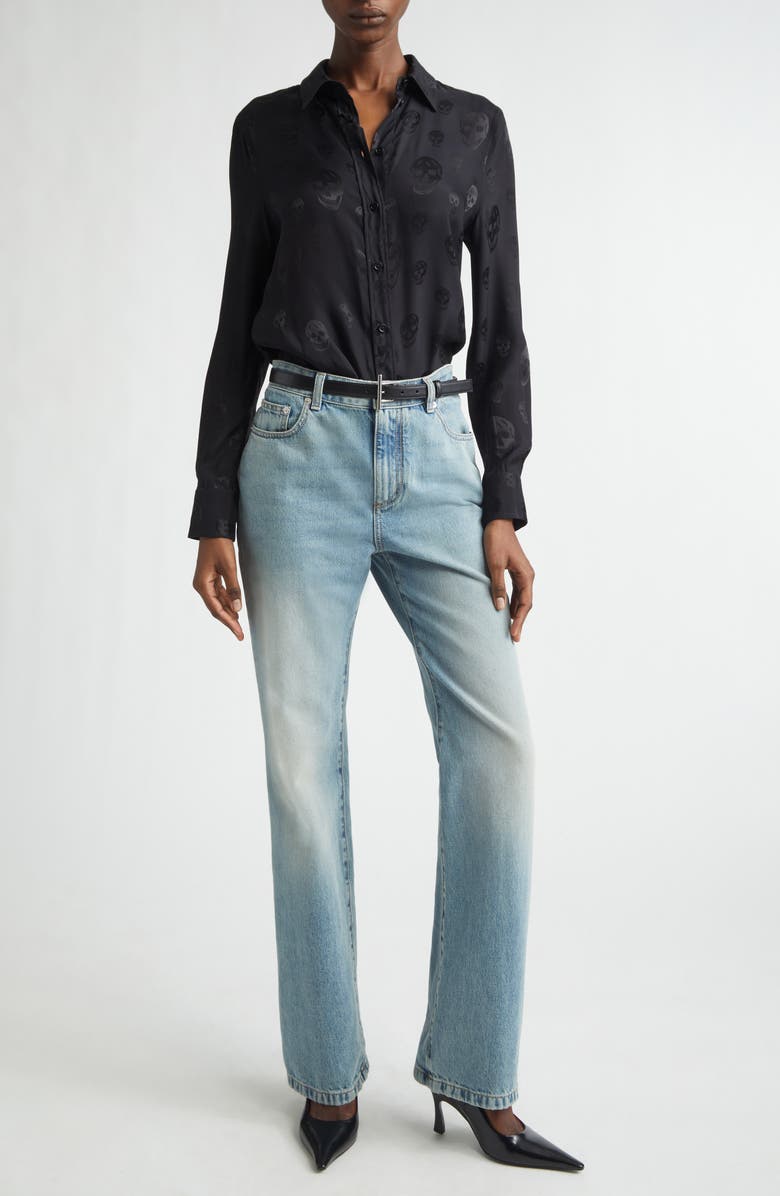 McQueen Slim Fit Skull Print Crêpe de Chine Button-Up Shirt, Alternate, color, Black