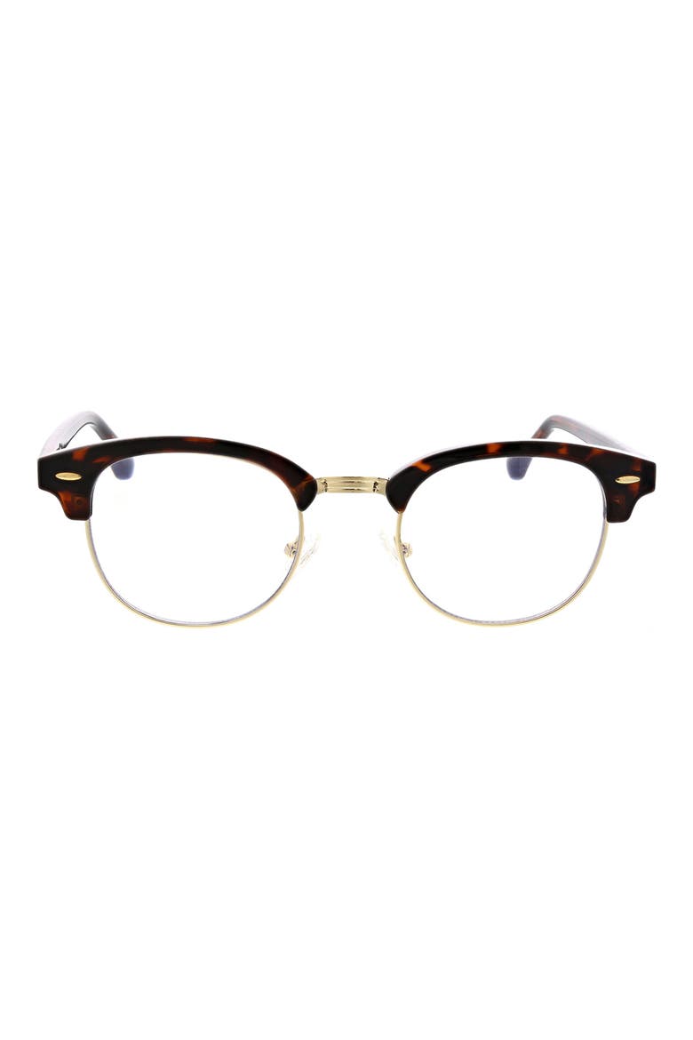 49mm Retro Half Rim Blue Light Blocking Reading Glasses, Main, color, DARK DEMI