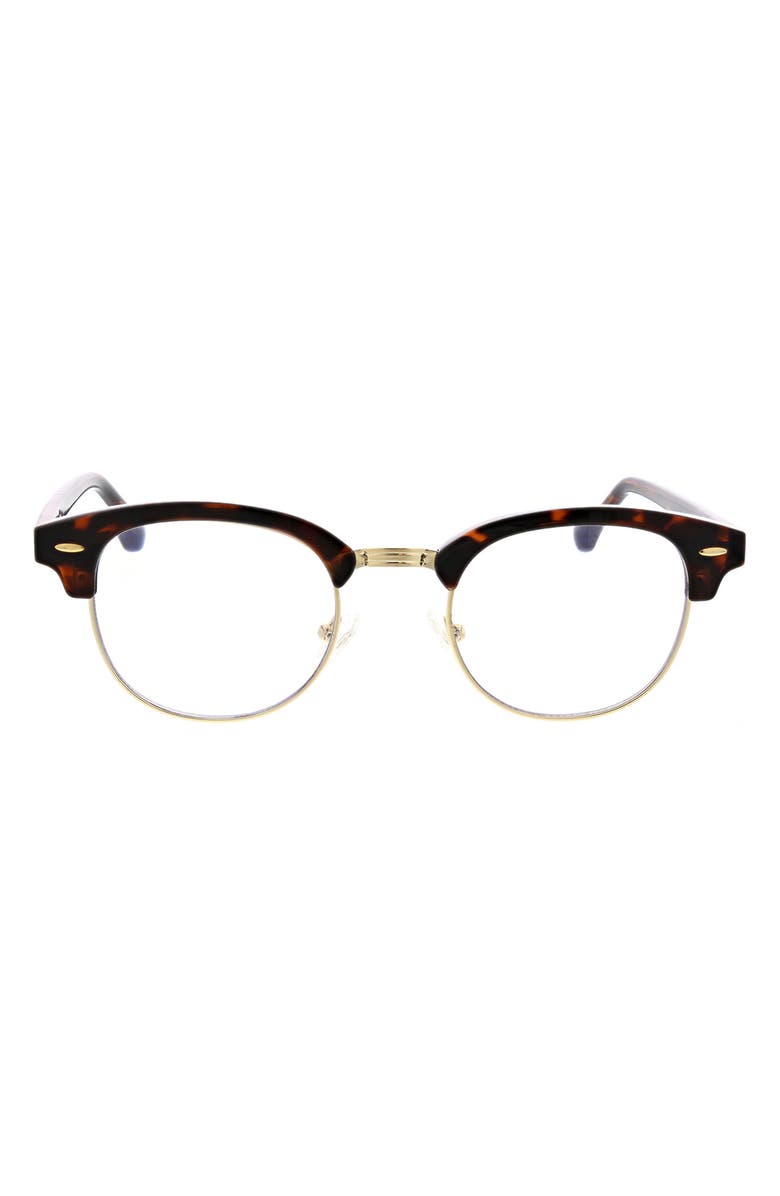 Oscar de la Renta 49mm Retro Half Rim Blue Light Blocking Reading Glasses, Main, color, Dark Demi