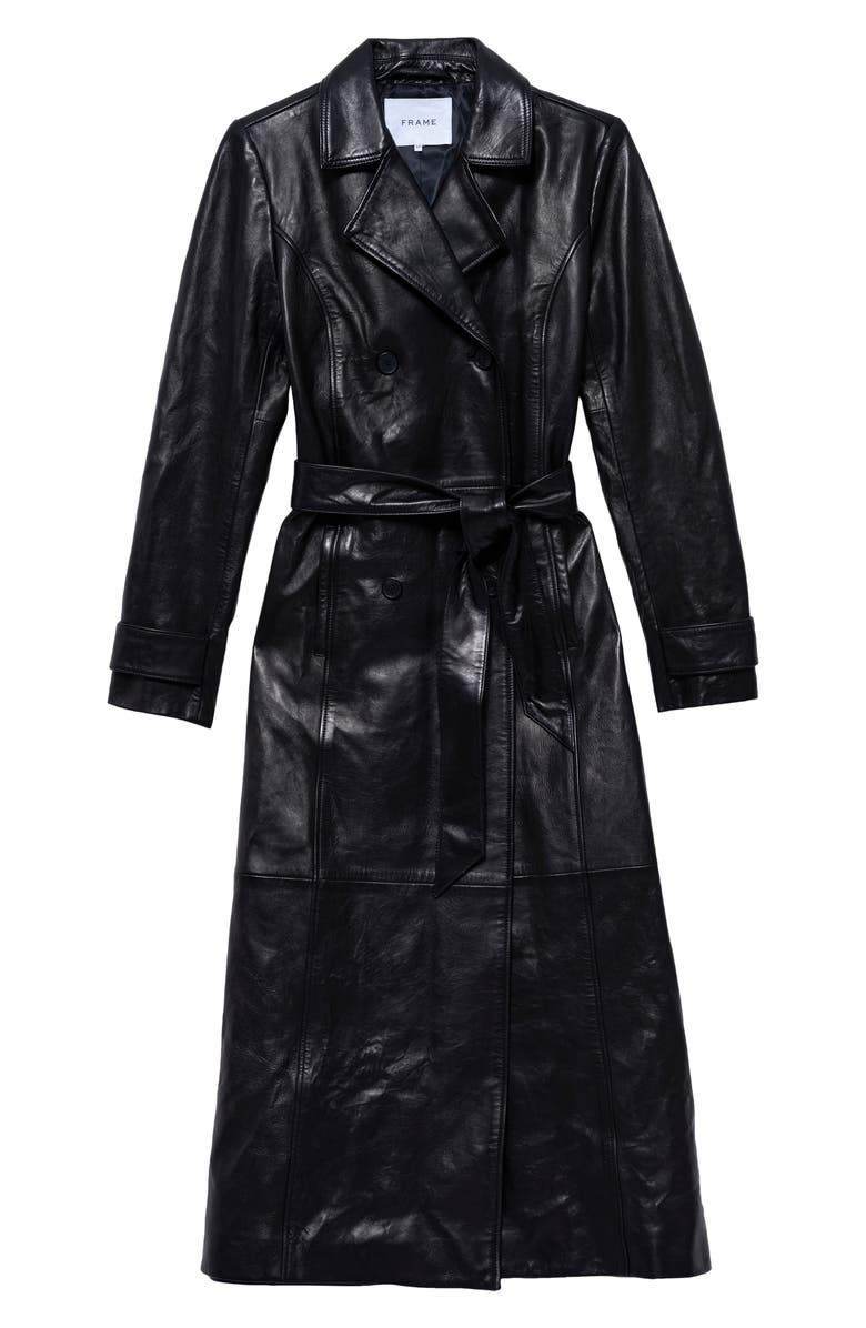 FRAME Double Breasted Tie Waist Leather Trench Coat, Main, color,