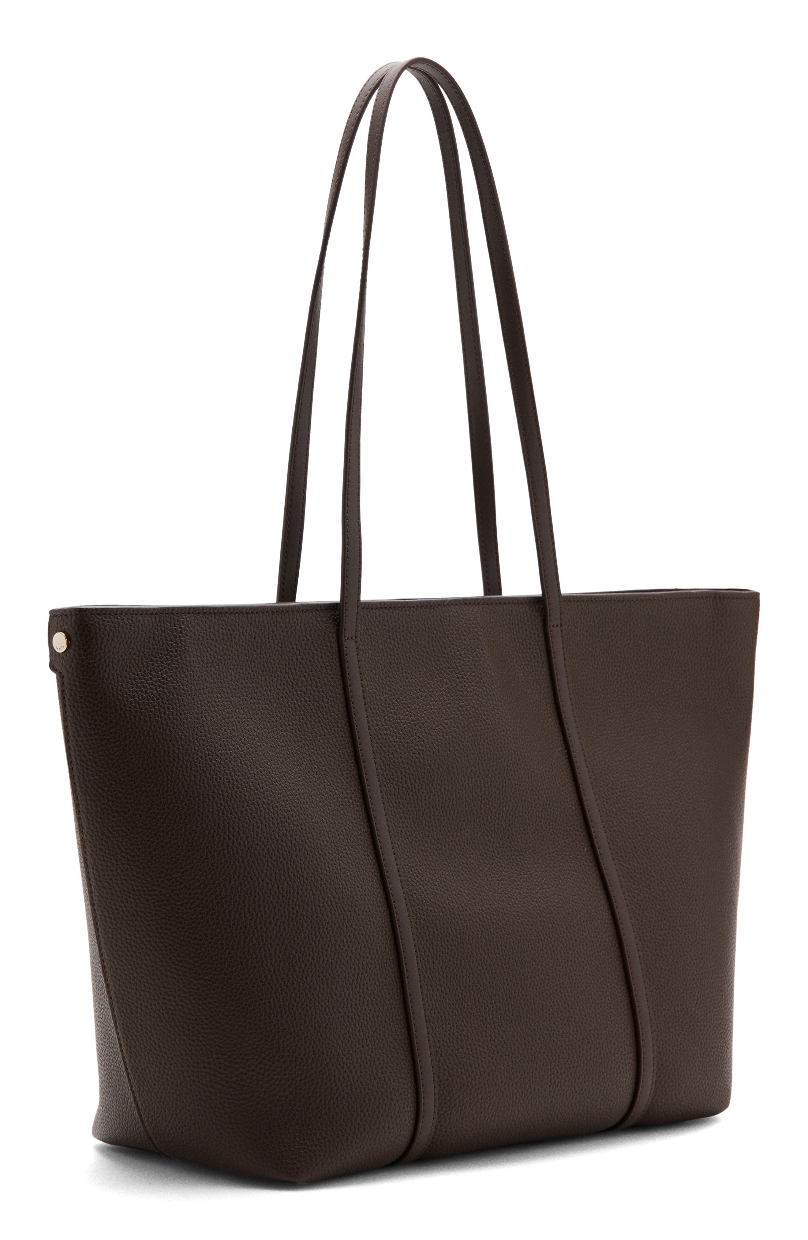Faux Leather Shopper Bag, Main, color, CHOCOLATE