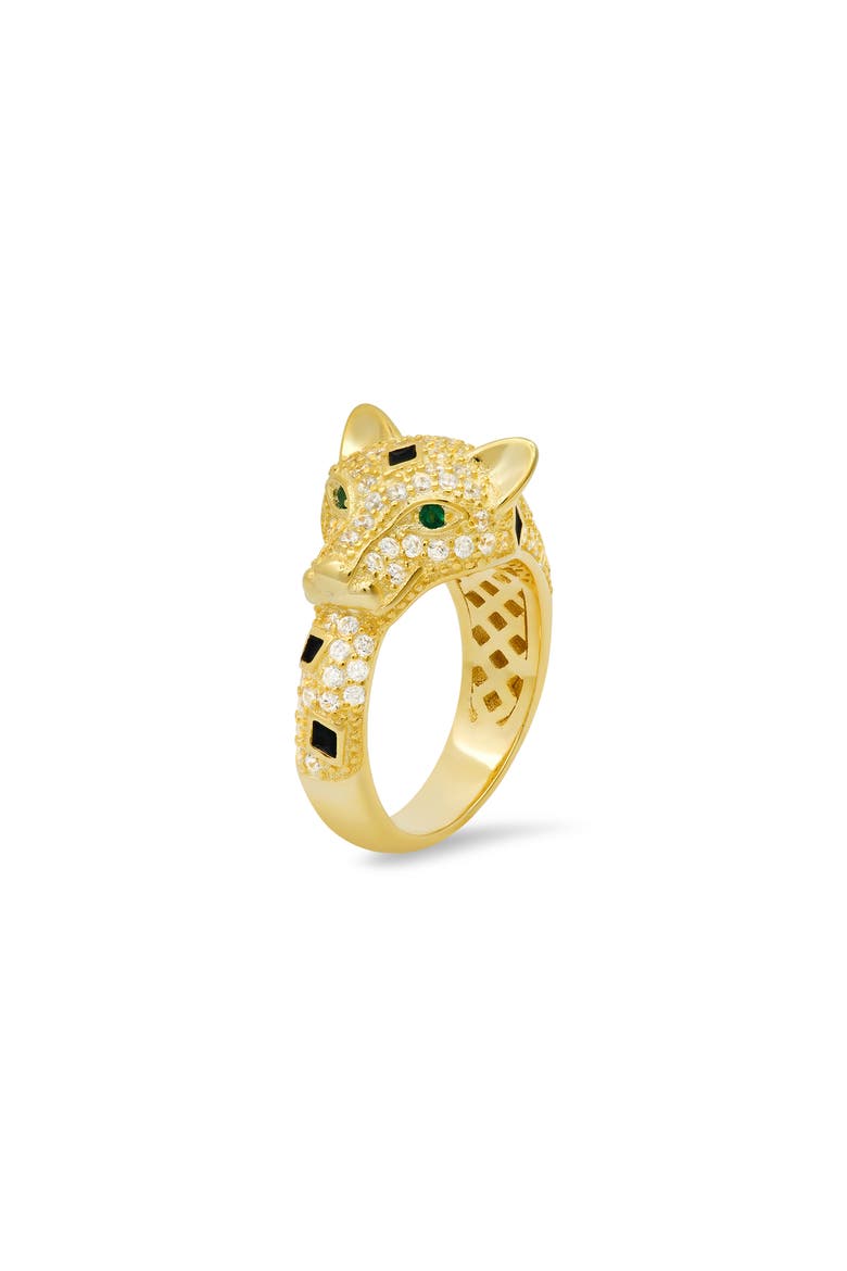 14K Gold Plated Sterling Silver CZ Pavé Panther Ring, Alternate, color, GOLD