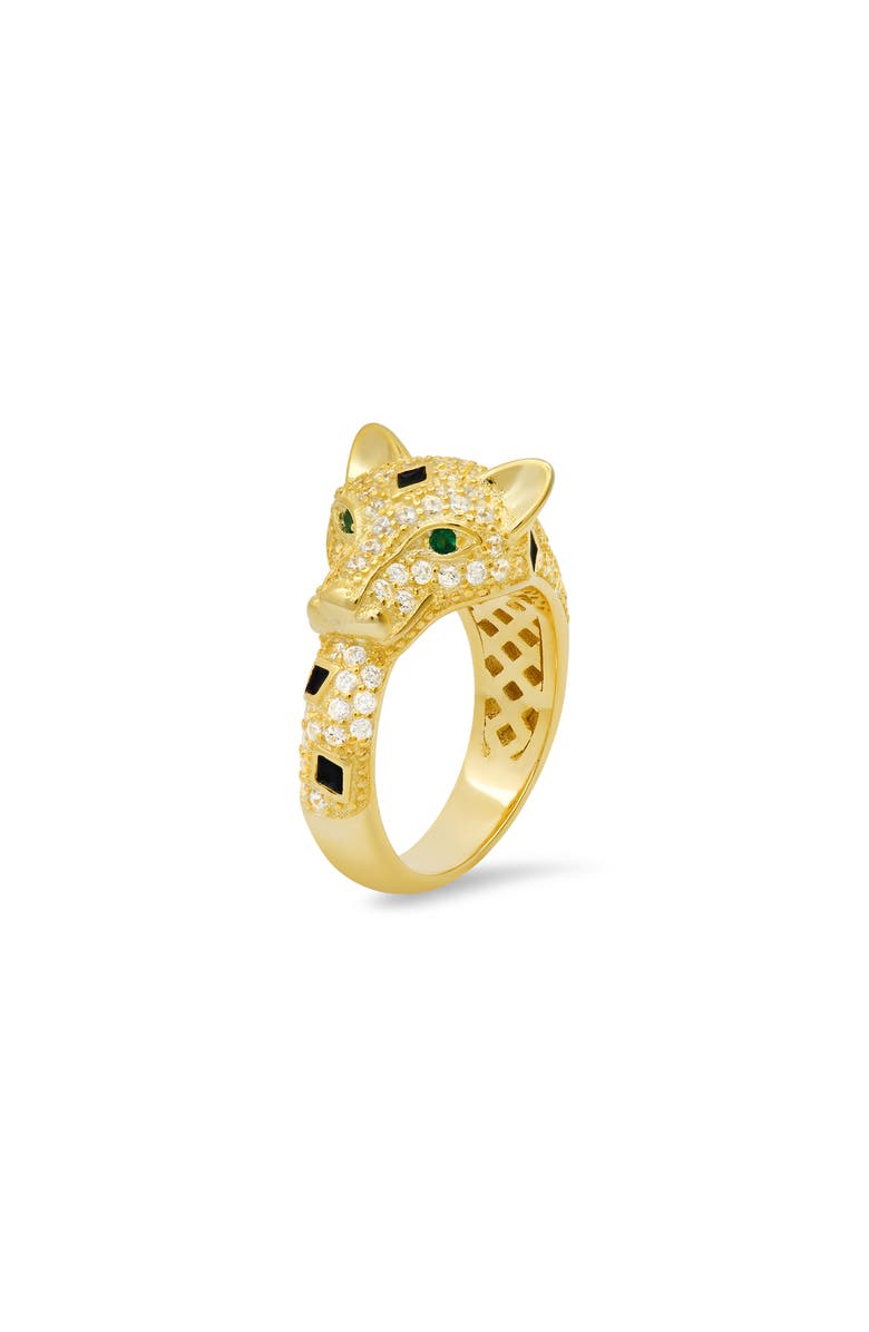 Queen Jewels 14K Gold Plated Sterling Silver CZ Pavé Panther Ring, Alternate, color, Gold