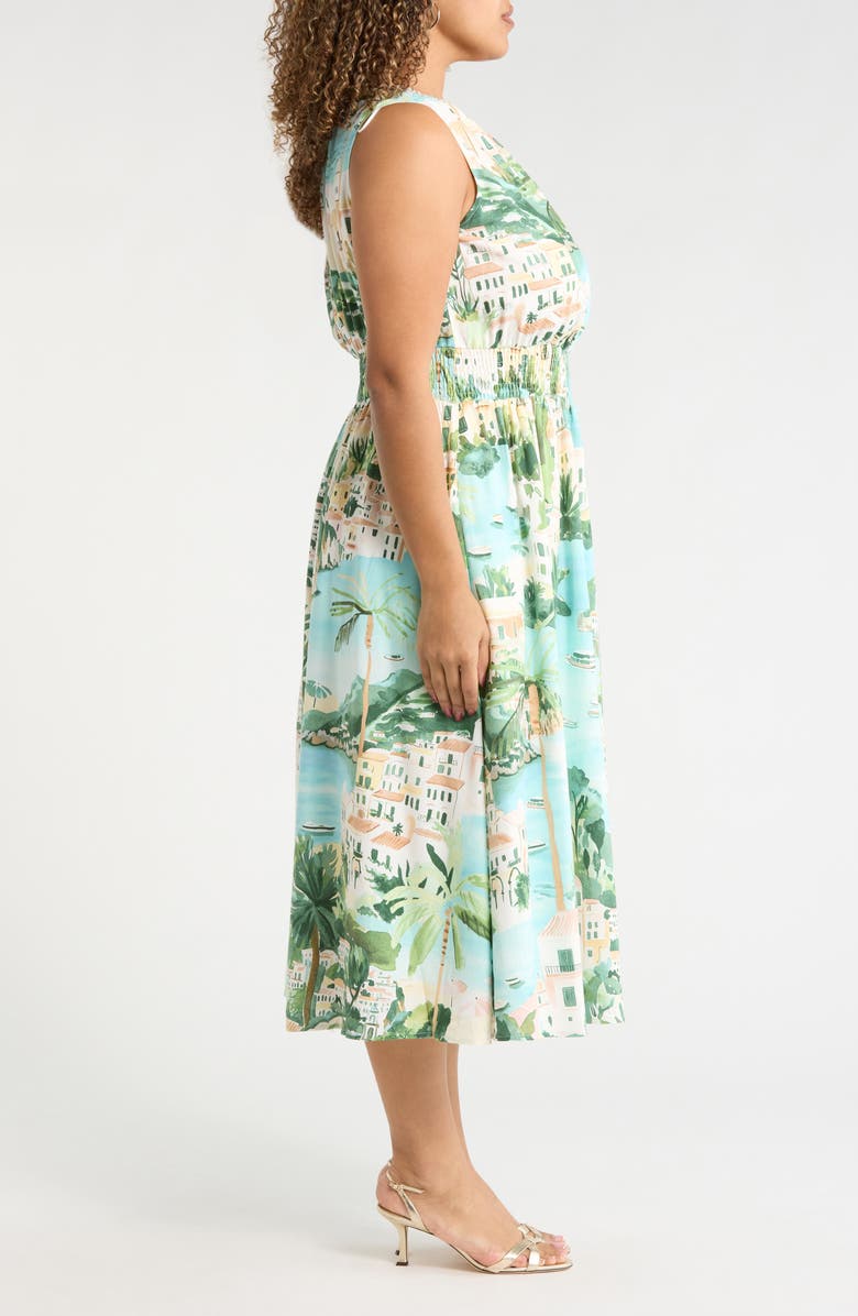 SUGARLIPS Piti Town Islay Smocked Midi Dress, Alternate, color, Aqua-Multi