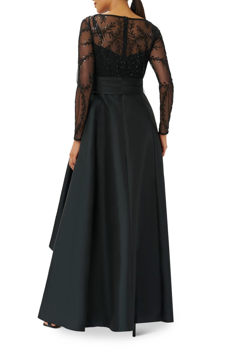 Adrianna Papell Beaded Bodice Long Sleeve Taffeta Gown, Alternate, color, 