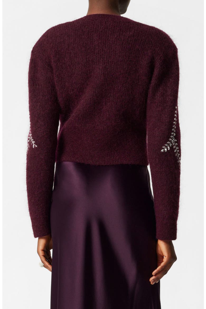 Crystal Embroidered Wool & Mohair Blend Cardigan, Alternate, color, BURGUNDY