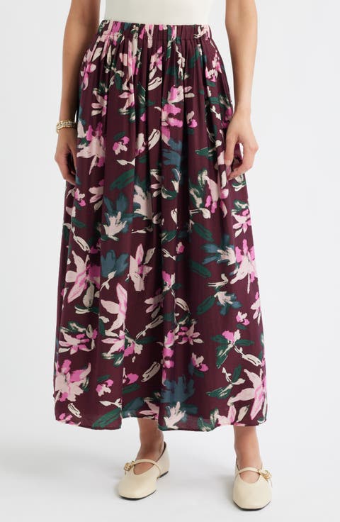 Print Pleated Maxi Skirt