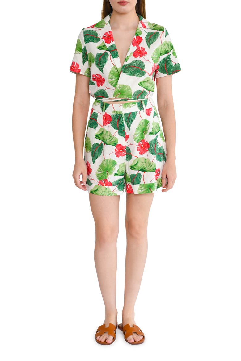 On the Road Linen Shorts, Alternate, color, PALM PRINT