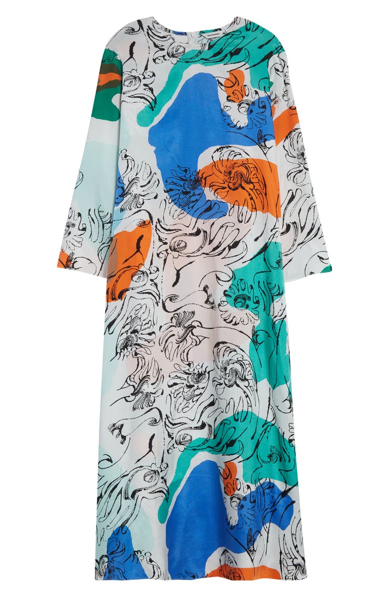 Marimekko Fluidi Blombom Long Sleeve Dress, Alternate, color, Off White Blue Green Red