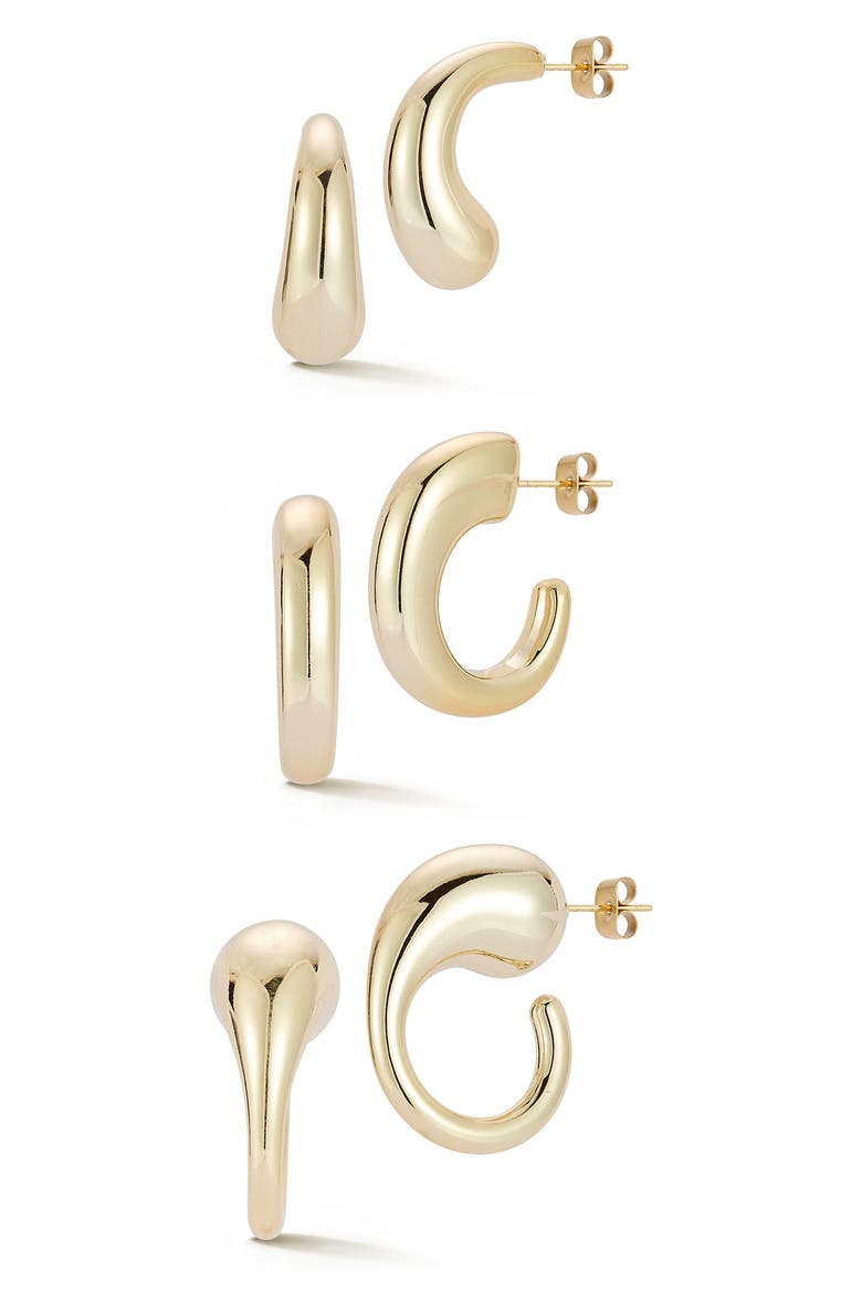 Hoop Earrings Set, Main, color, GOLD