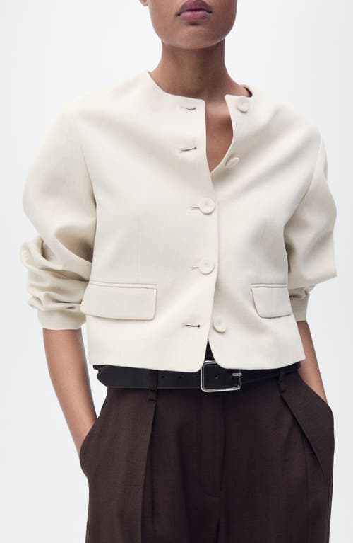 Mango Buttoned Linen Blend Jacket In Gray