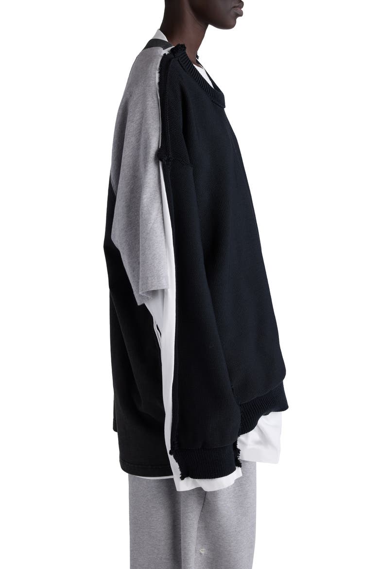Hybrid Oversize Sweater, Alternate, color, BLACK/ WHITE/ GREY