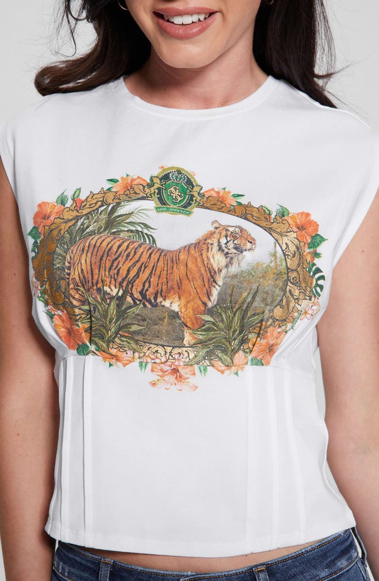 GUESS Tiger Corset Detail Graphic T-Shirt, Alternate, color, 