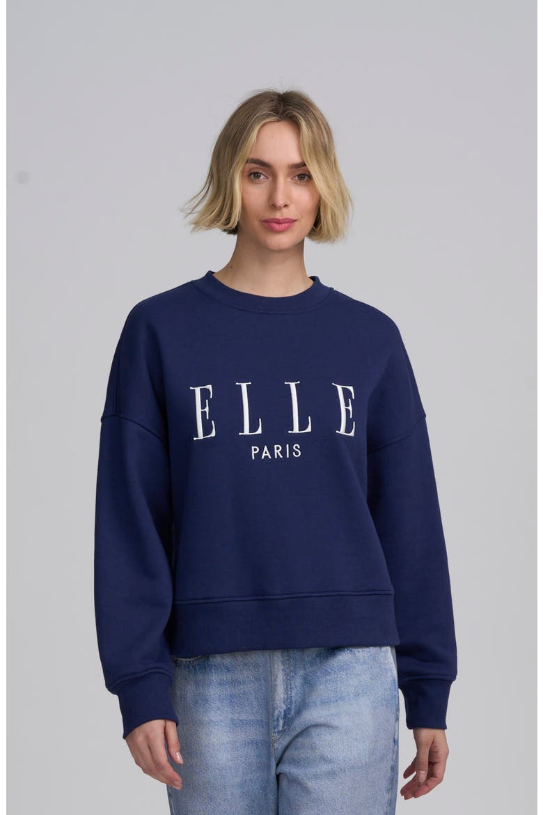 Embroidered ELLE Sweatshirt, Main, color, NAVY/IVORY
