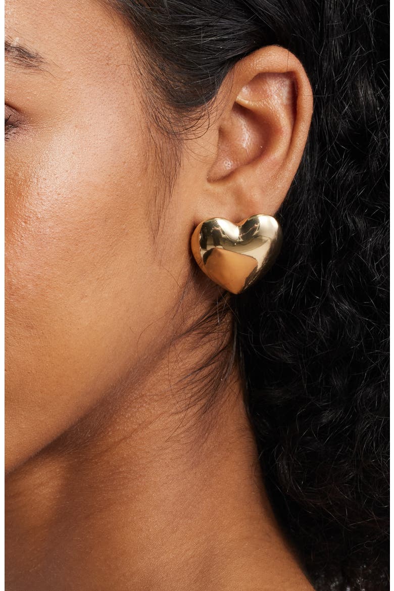 Puffy Heart Stud Earrings, Alternate, color, GOLD