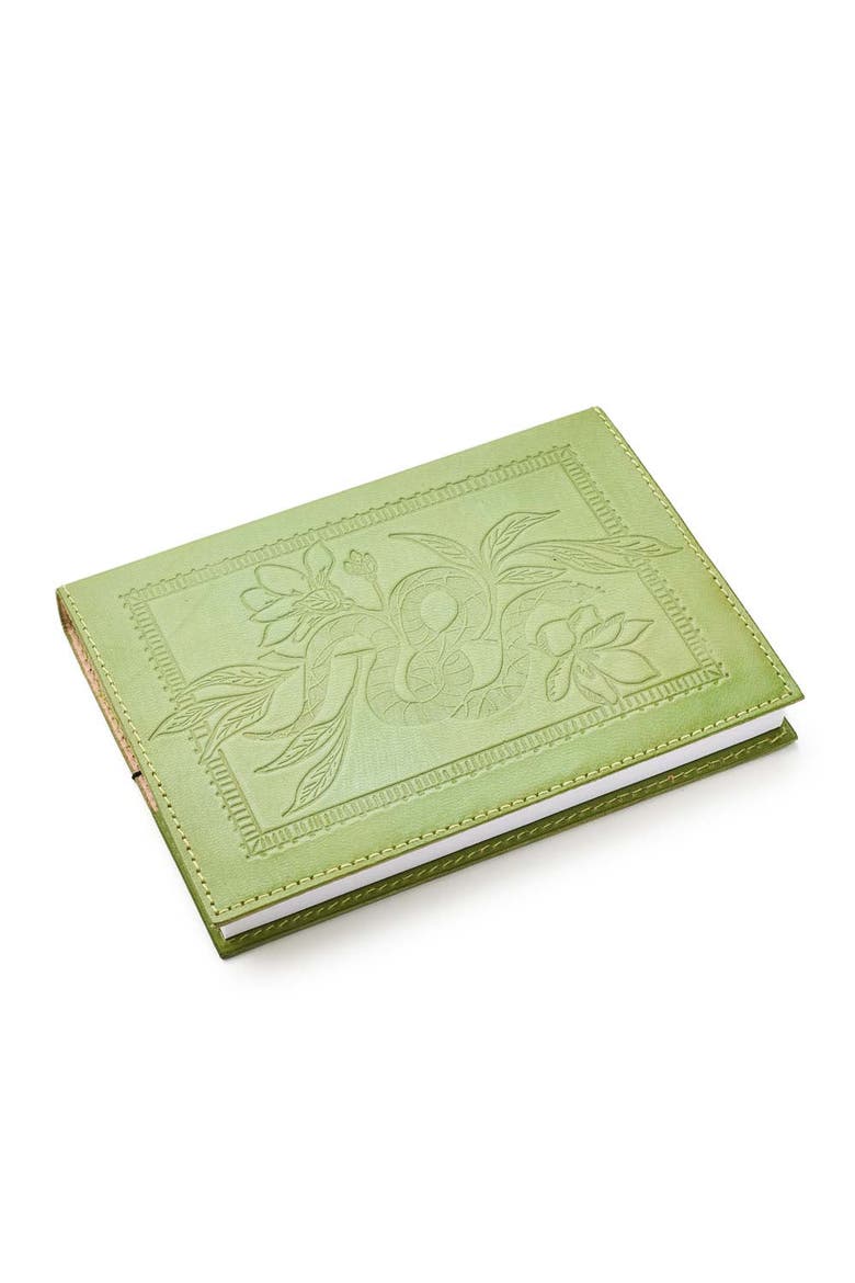 Snake Embossed Green Leather Journal, Alternate, color, Green
