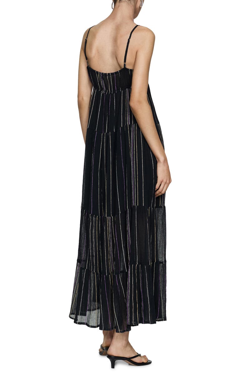 MANGO Dobby Stripe Cotton Blend Sundress, Alternate, color, Black