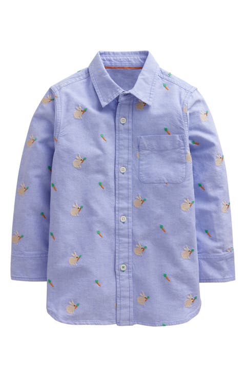 Kids' Embroidered Cotton Oxford Button-Up Shirt