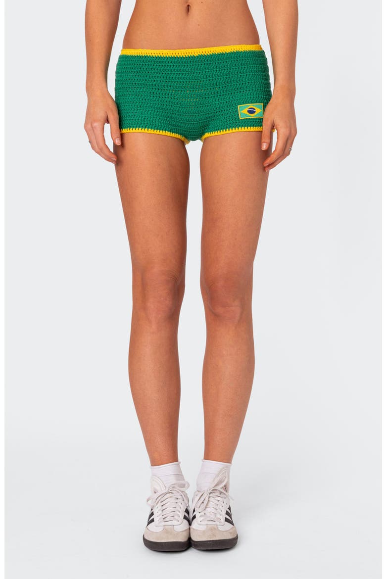 Brasil Knit Cover-Up Shorts, Main, color, GREEN