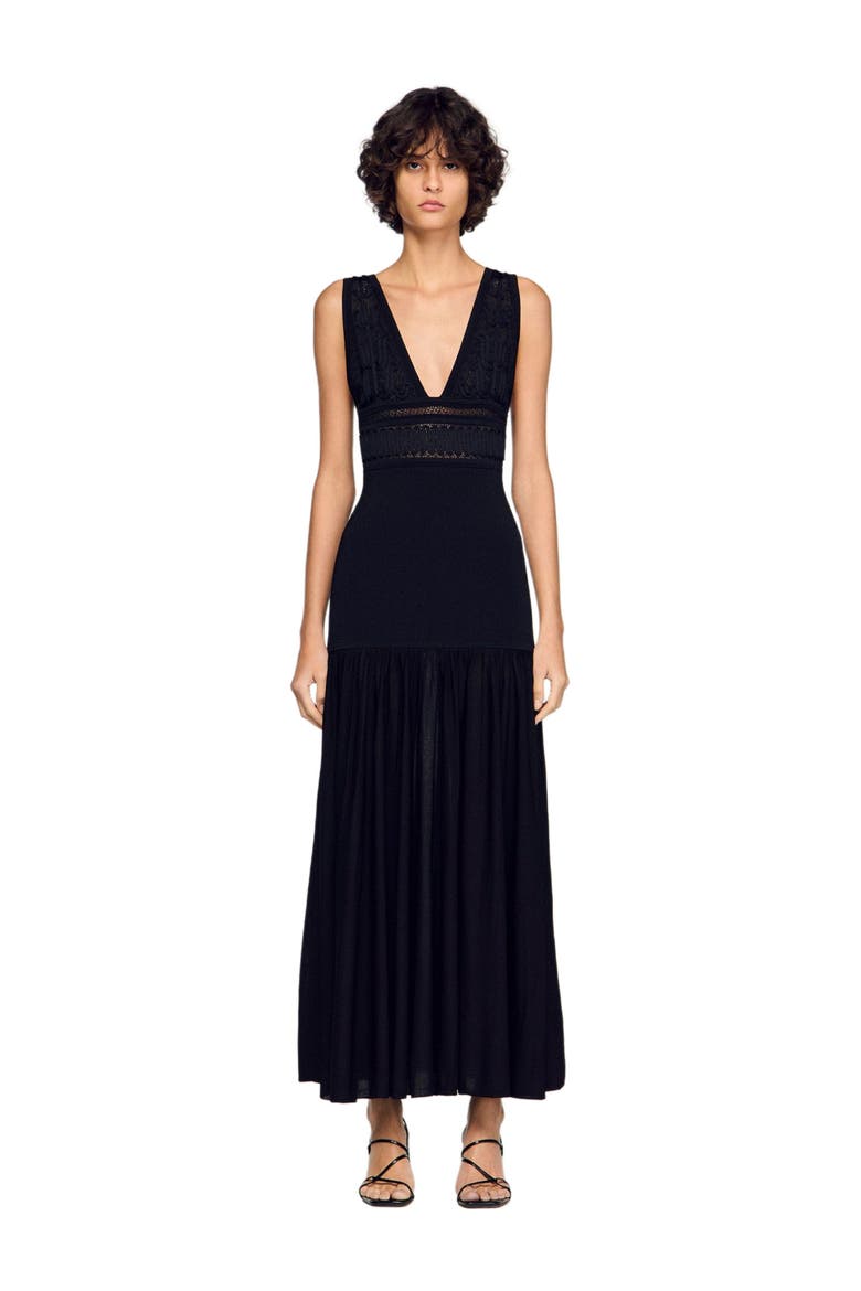 Ruffled knit maxi dress, Main, color, Black