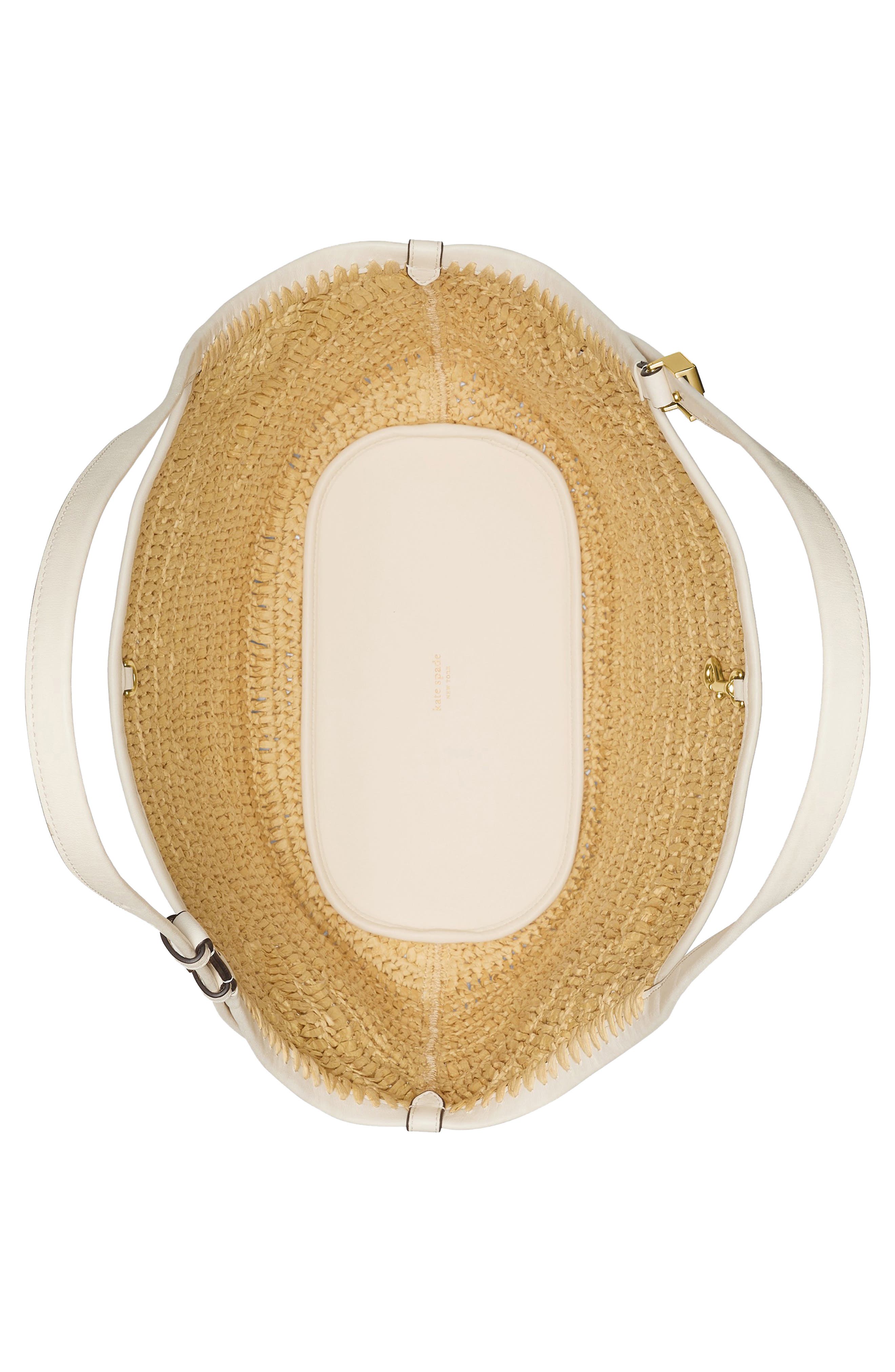 Kate Spade New York deco straw small tulip tote bag, Alternate, color, 