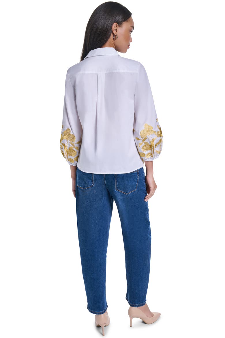 Embroidered Puff Sleeve Cotton Shirt, Alternate, color, WHITE
