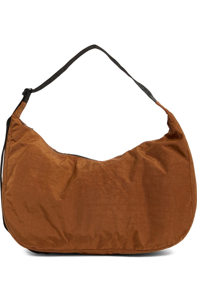 Baggu Large Recycled Nylon Crescent Shoulder Bag, Main, color, Brown