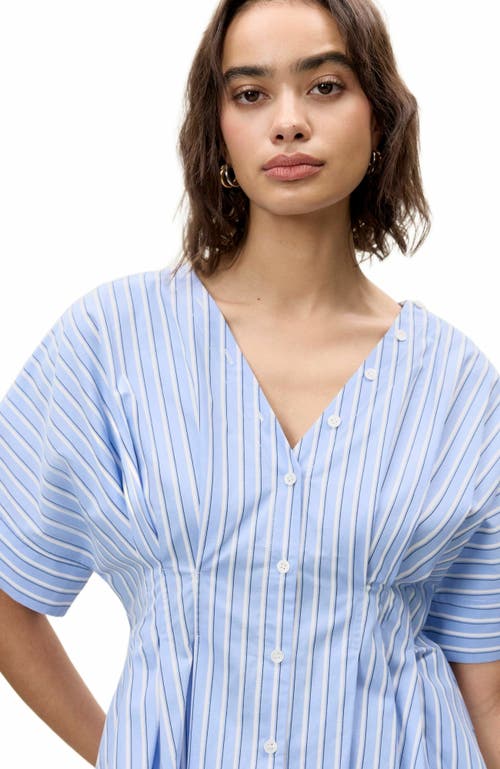 Rebecca Taylor Priya Poplin Top In Blue Stripe Combo