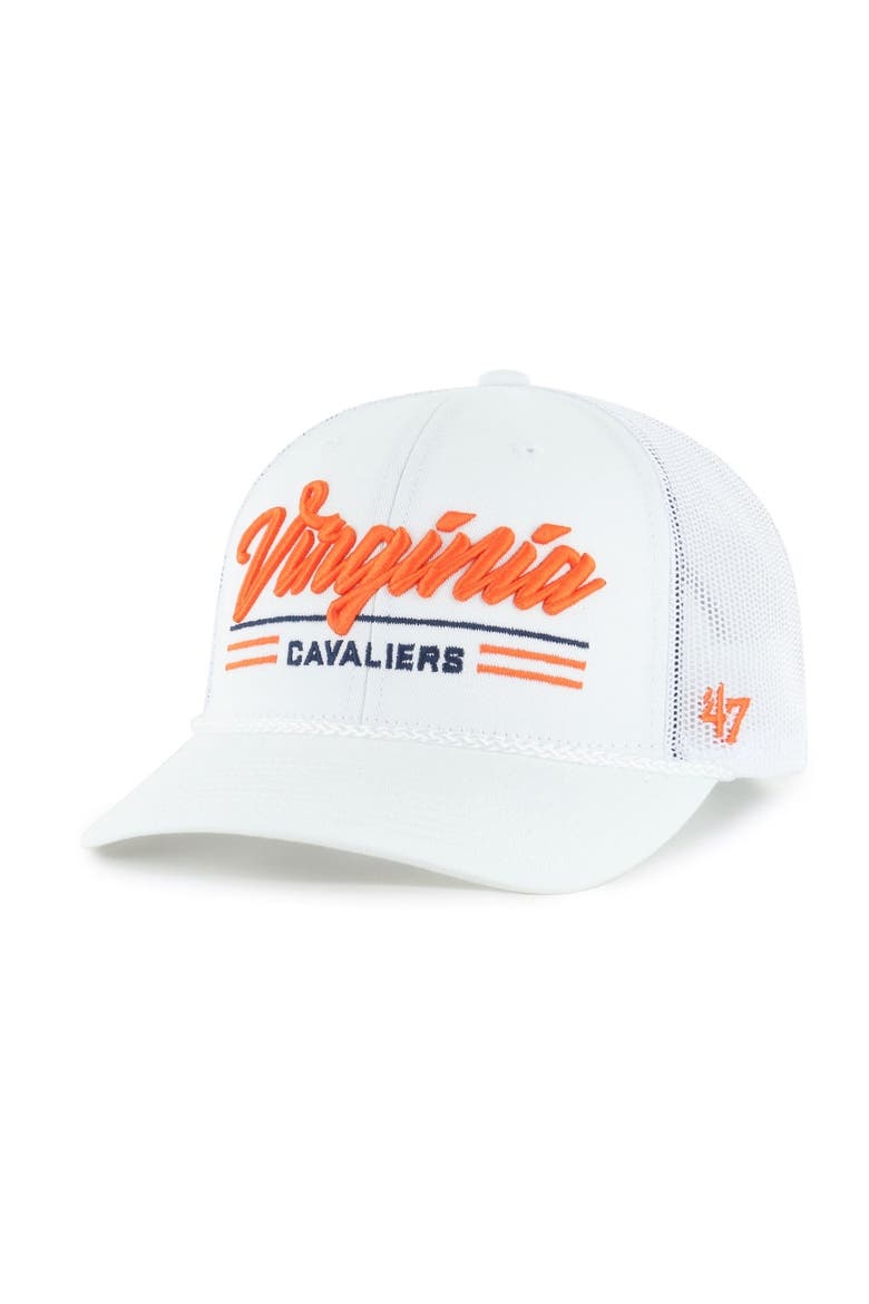 Men's '47 White Virginia Cavaliers Garner Rope Trucker Adjustable Hat, Main, color, White