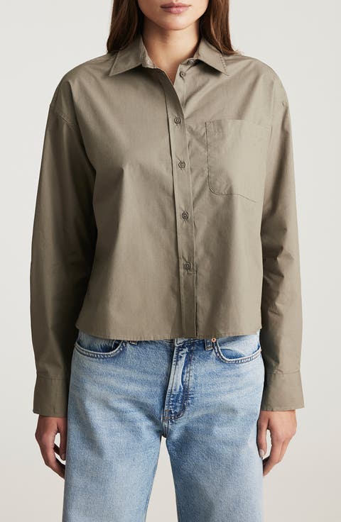 Crop Cotton Button-Up Shirt