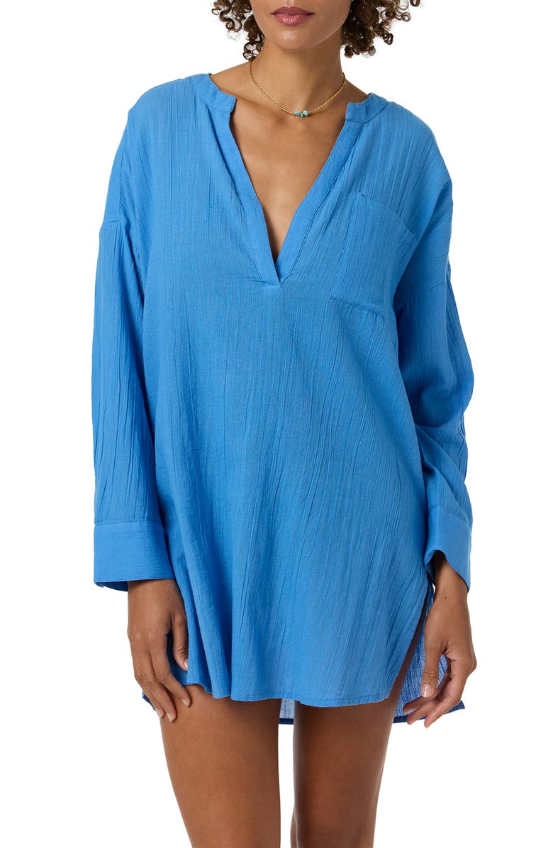 O'Neill Belizin Long Sleeve Semisheer Cotton Cover-Up Tunic, Alternate, color, Blue