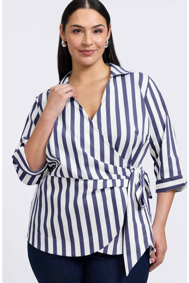 Salina Stripe Cotton Blend Wrap Shirt, Alternate, color, NAVY/ WHITE