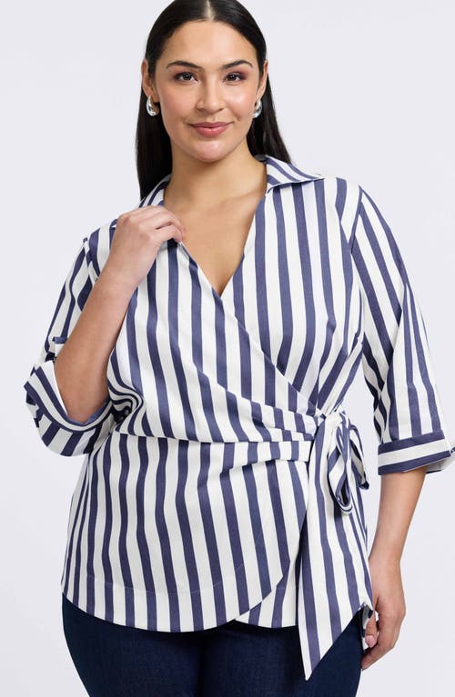 Foxcroft Salina Stripe Cotton Blend Wrap Shirt