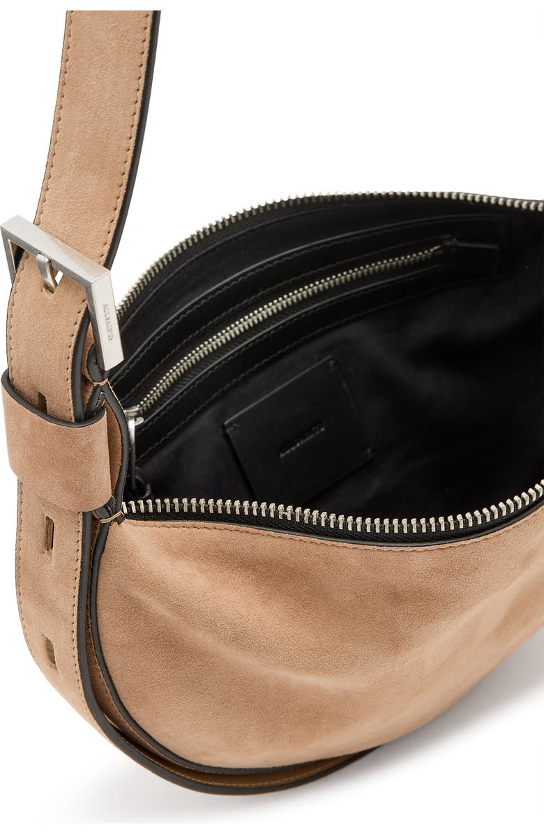 AllSaints Half Moon Suede Crossbody Bag, Alternate, color,