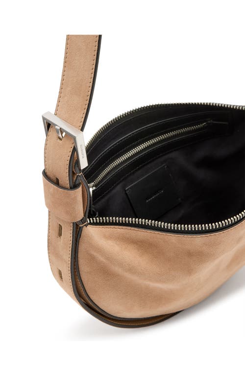 Allsaints Half Moon Leather Crossbody Bag In Mink Brown