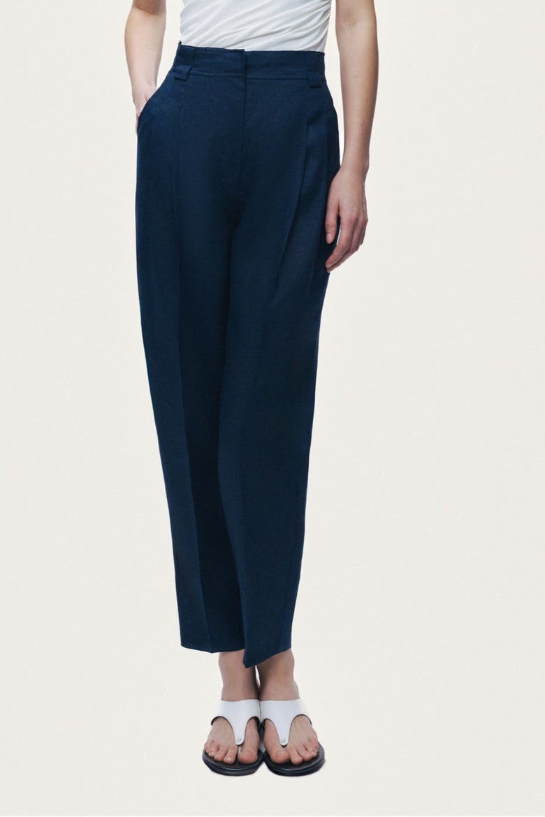 Pleat Front Tapered Trousers, Main, color, Navy