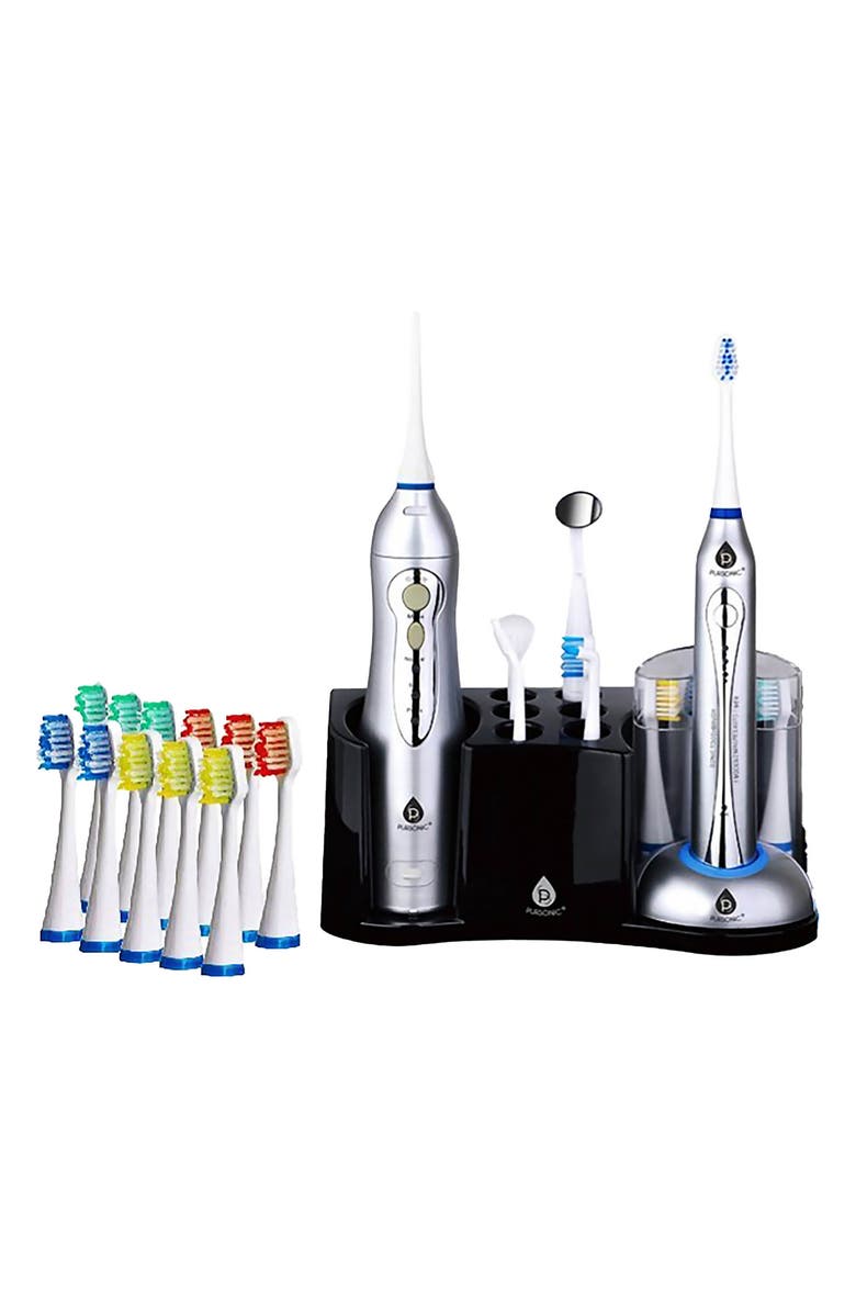 PURSONIC Rechargeable Electric Toothbrush & Rechargeable Water Flosser, Alternate, color, Silver
