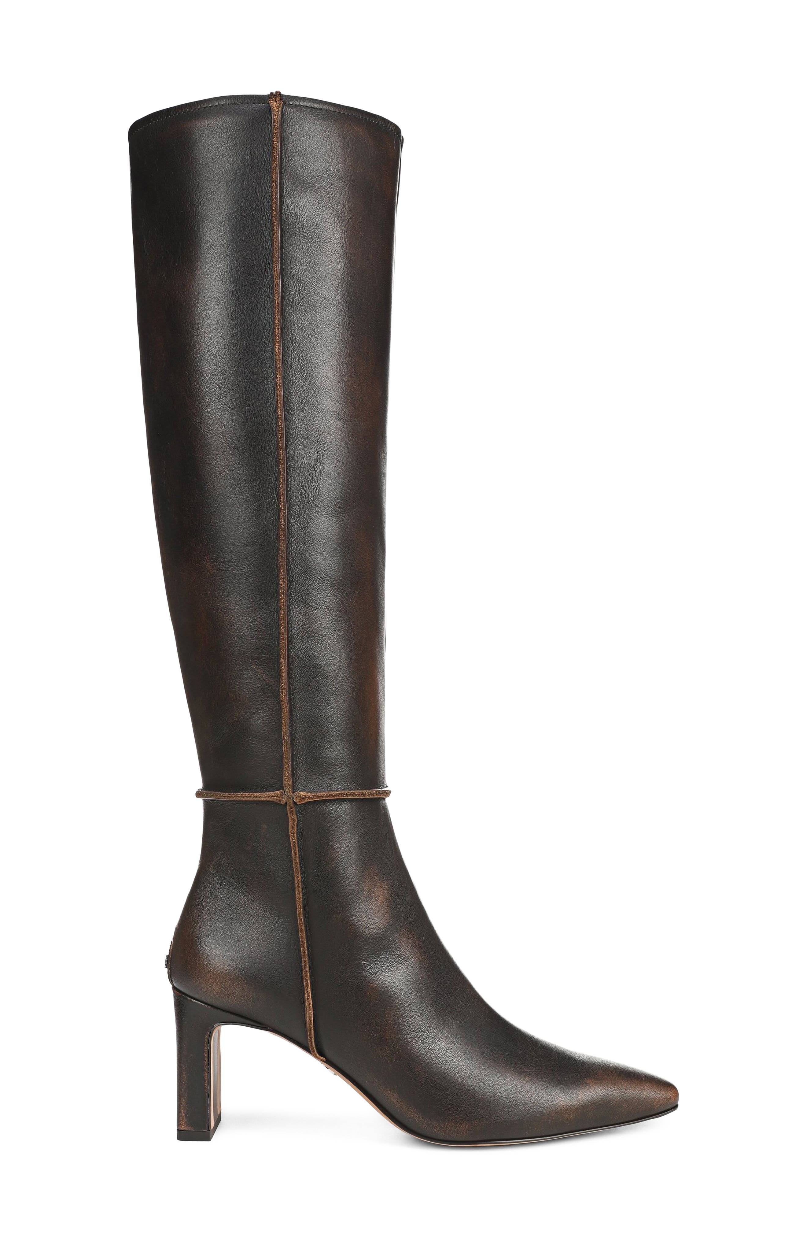 Sylvia Moto Leather Knee High Boot, Alternate, color, WASHED BROWN