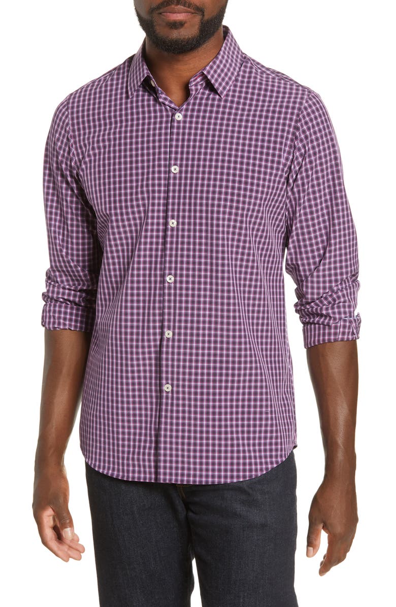 MOVE Performance Apparel Regular Fit Button-Up Plaid Performance Shirt, Main, color, 