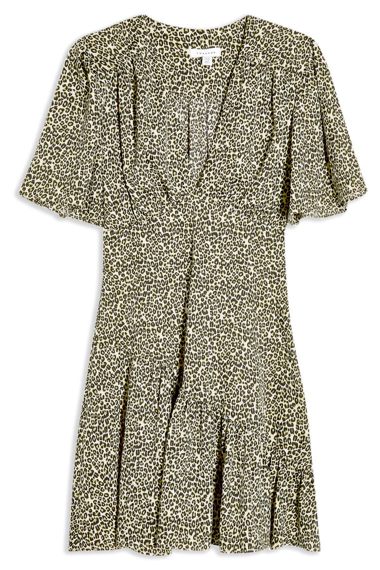 Flutter Sleeve Leopard Print Minidress, Alternate, color, LIME
