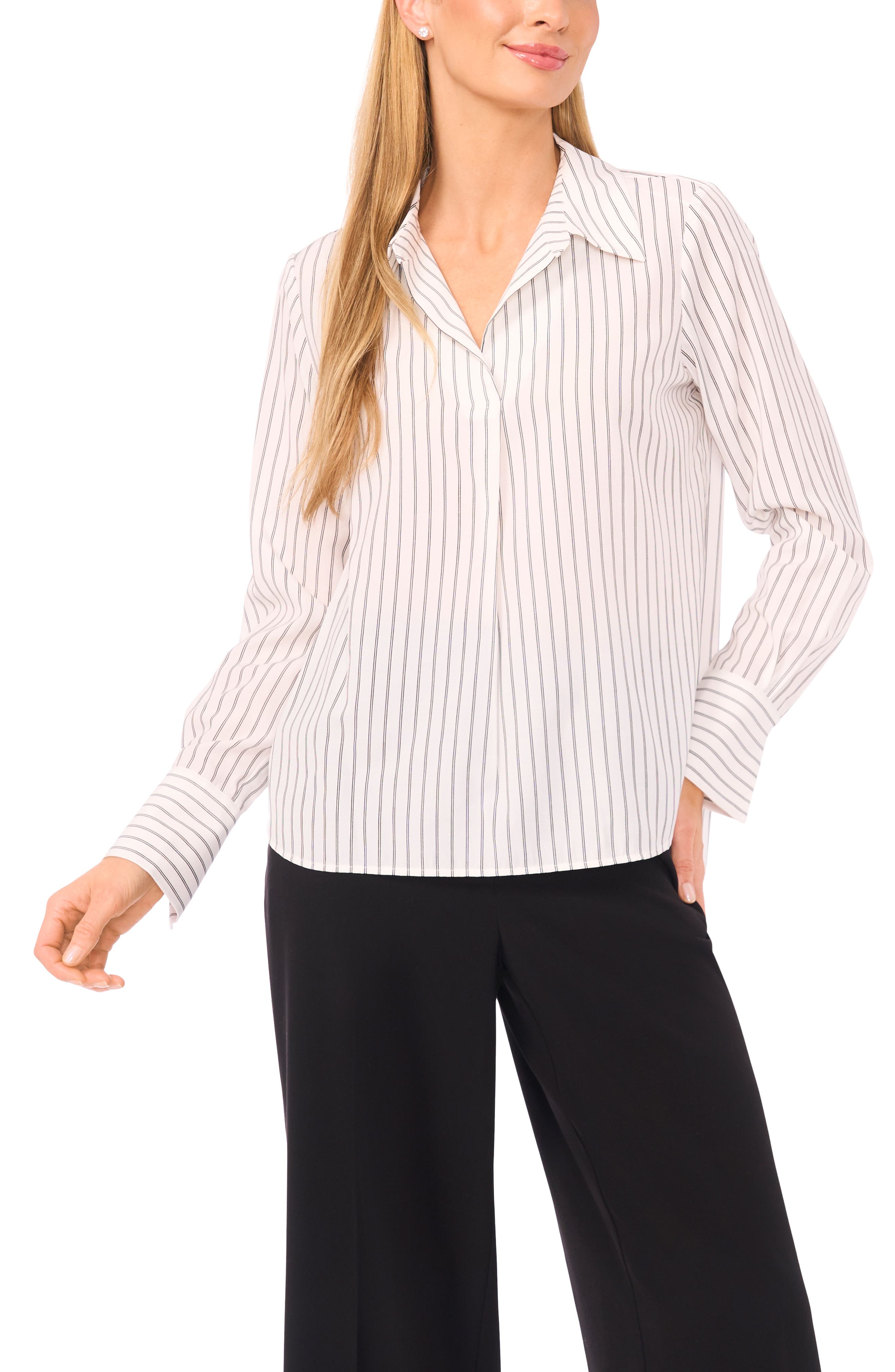Stripe Johnny Collar Shirt