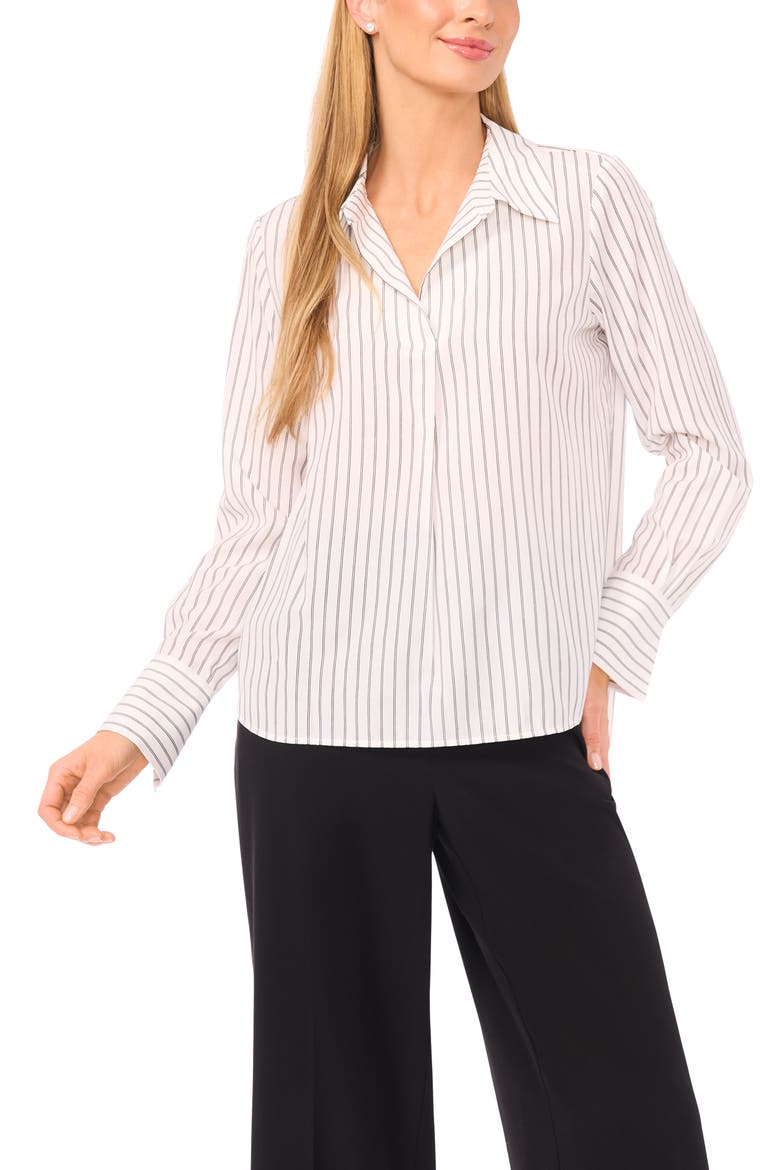 Stripe Johnny Collar Shirt, Main, color, NEW IVORY