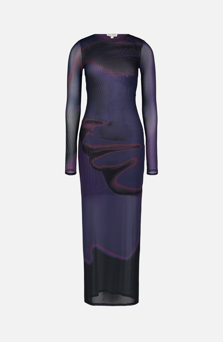 SAEMDI Maxi Mesh Dress, Main, color, Black / Purple Print