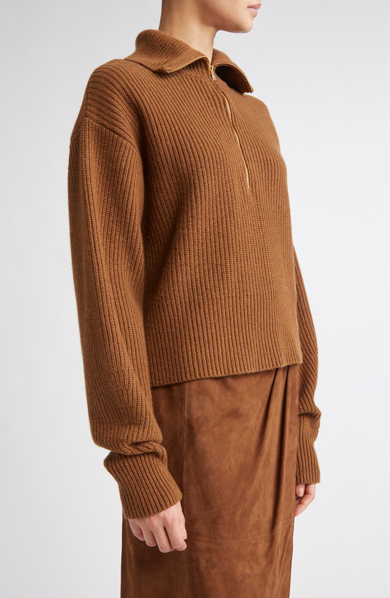 Max Mara Nadar Merino Wool & Cashmere Half Zip Sweater, Alternate, color, Tobacco