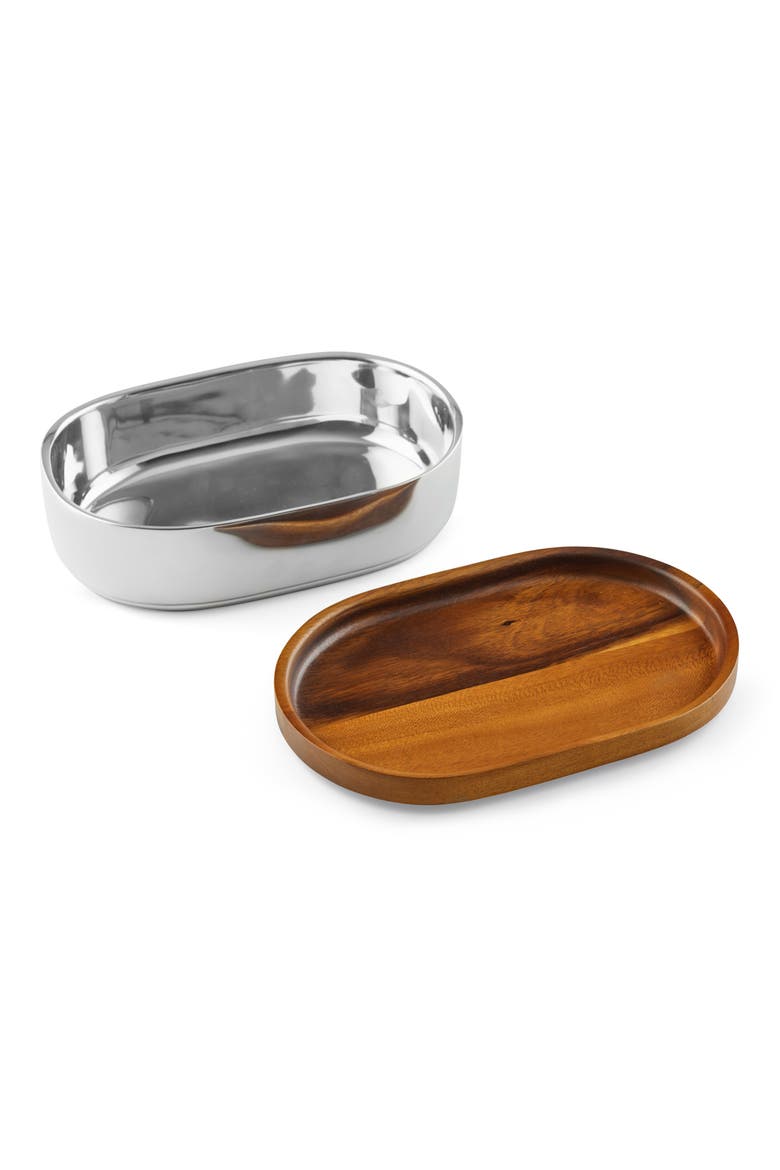 Oblong Nest Bowl with Wood Lid, Alternate, color, BROWN