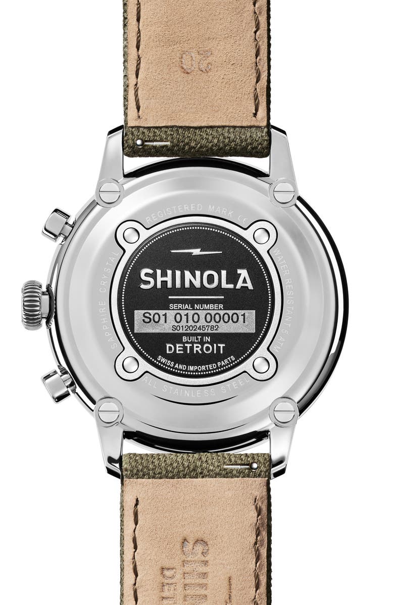 Shinola The Traveler Chronograph Canvas Strap Watch, 42mm, Alternate, color,