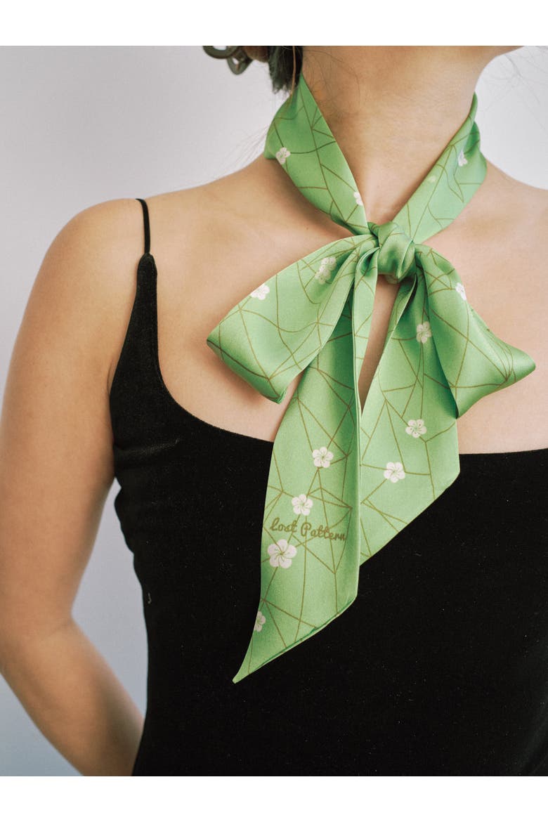 "Almond Blossom" Silk Skinny Scarf, Alternate, color, Matcha