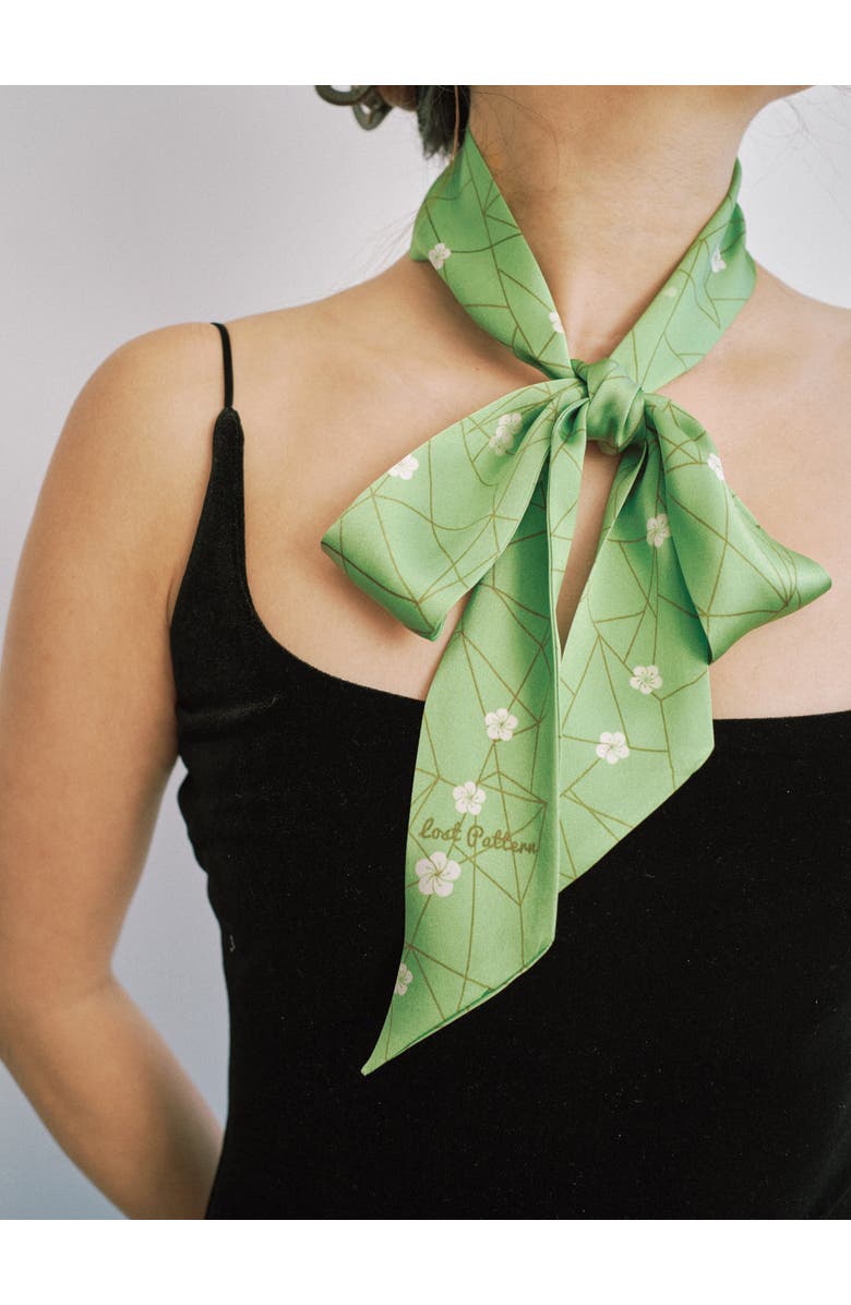 Lost Pattern "Almond Blossom" Silk Skinny Scarf, Alternate, color, Matcha